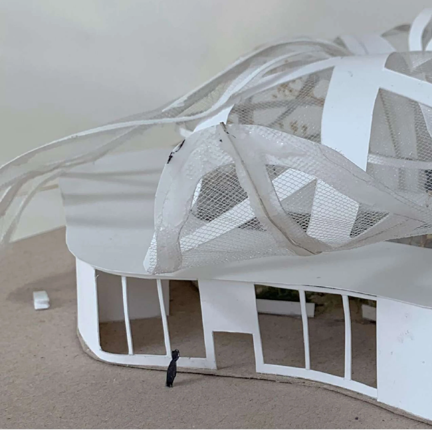 Model exterior with leaf-inspired roof